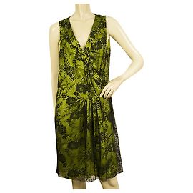 Love Moschino Moschino Love Noir Dentelle Vert Citron Doublure Sans Manches Au Genou Longueur Robe Taille 46 Vert