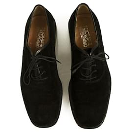 Salvatore Ferragamo-Salvatore Ferragamo Black Suede Leather Lace Up Men Shoes size 10.5 EE-Black