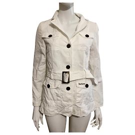 White linen blend Barbour coat White