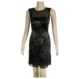Diane Von Furstenberg-DvF Black and Gold Floral Scalloped Lace Nisha Mini Dress-Black,Golden