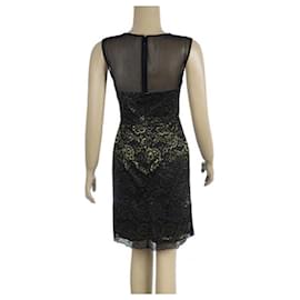 Diane Von Furstenberg-DvF Black and Gold Floral Scalloped Lace Nisha Mini Dress-Black,Golden