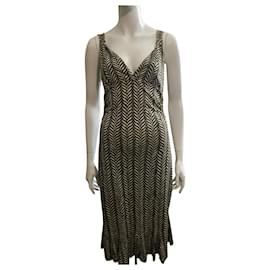 Diane Von Furstenberg-Vestido de seda vintage DvF con estampado de chevron/superior-Multicolor