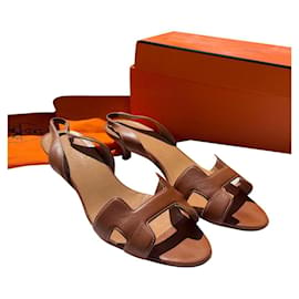 Hermès-Hermès Sling back sandals 70 Brown leather-Brown
