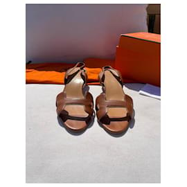 Hermès-Hermès Sling back sandals 70 Brown leather-Brown