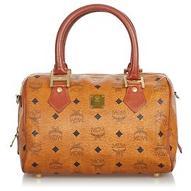 Borsa Boston in pelle MCM Brown Visetos Marrone Nero