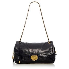 Prada Black Sound Lock Leather Chain Shoulder Bag Black