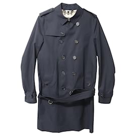 Burberry-Burberry Chelsea Trench in Navy Blue Classic Cotton Gabardine-Blue,Navy blue