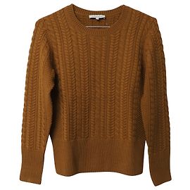 Sandro Paris Zopfstrickpullover aus brauner Merinowolle Braun