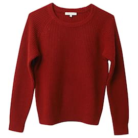 Sandro Paris Gerippter Strickpullover aus roter Wolle Rot