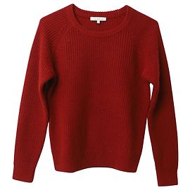 Sandro Paris Ribbed Knit Sweater in Red Wool Red