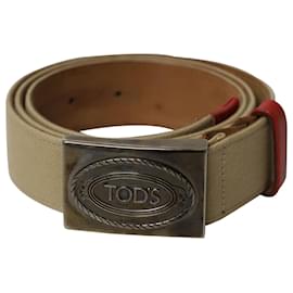Tod's-Tod's Logo Buckle Belt in Beige Canvas-Beige