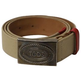 Cinto com fivela Tod's Logo em lona bege Marrom Bege
