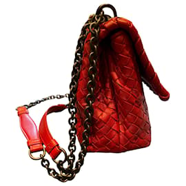 Bottega Veneta-Bottega Veneta Intrecciato Baby Olimpia Shoulder Bag in Red Nappa Calf Leather-Red