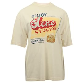 Autre Marque-Acne Studios x Grant Levy Oversized Logo-Print T-Shirt in Cream Cotton-White,Cream