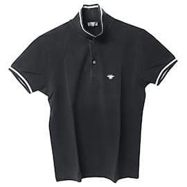 Dior-Dior Bee Embroidered Short Sleeve Polo Shirt in Black Cotton-Black