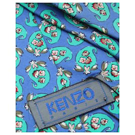 Kenzo-Turquoise Print Silk Tie-Blue