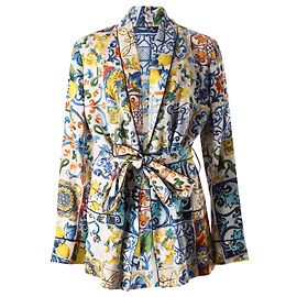 Dolce & Gabbana Majolica Jacket in Multicolor Linen Multiple colors