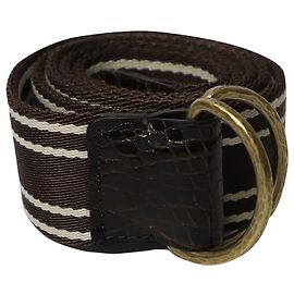 Cintura Tom Ford con anello a D foderata a righe in nylon marrone e bianco Altro