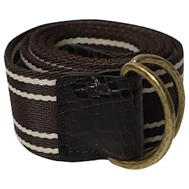 Tom Ford-Tom Ford Striped Double D Ring Belt in Brown and White Nylon -Other