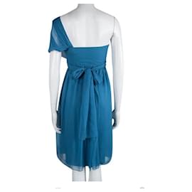Philosophy Di Alberta Ferretti-Draped silk one-shoulder dress-Blue