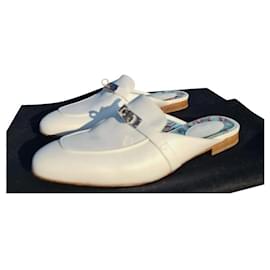 Hermès Mulas Hermes de Couro Branco Oz Branco