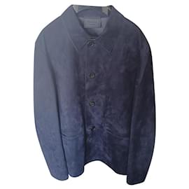 Prada-Couro de bezerro camurça e jaqueta de couro napa colada-Azul