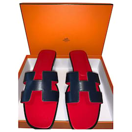 Hermès-Sandals-Red,Dark blue
