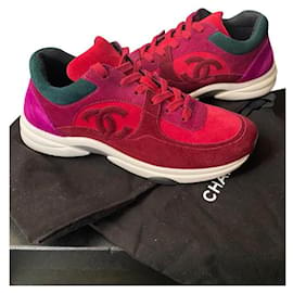 Chanel-Sneakers-Red,Fuschia,Dark green