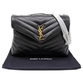 Yves Saint Laurent-YVES SAINT LAURENT 5026- LOULOU MEDIUM BAG IN MATELASSÉ “Y” LEATHER GOLD HARDWARE-Black