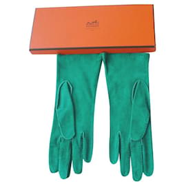 Hermès-HERMES New suede green gloves T6,5-Green