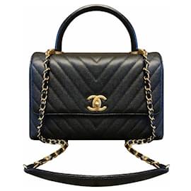 Chanel-Chanel Coco Handle Chevron Medium Bag-Black,Gold hardware