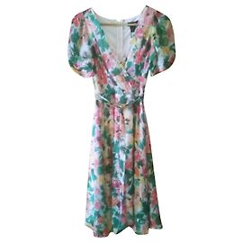 Vestido de seda Donna Karan com estampa floral rosa turquesa Rosa Turquesa