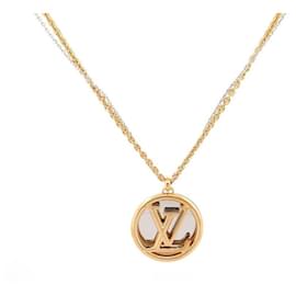 Louis Vuitton-COLLIER LOUIS VUITTON SAUTOIR LOUISE LOGO LV M64281 DORE & ARGENTE NECKLACE-Doré