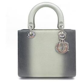 Christian Dior-SAC A MAIN CHRISTIAN DIOR LADY M CUIR LEZARD DEGRADE GRIS VERT HAND BAG-Autre