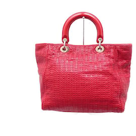 Christian Dior-CHRISTIAN DIOR LADY INR HANDBAG449652 RED BRAIDED LEATHER TOTE BAG TOTE-Red