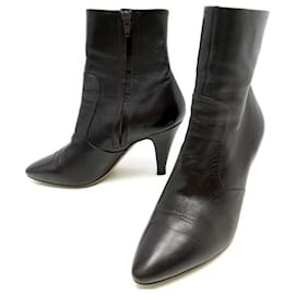 Céline-CELINE SHOES BOOTS WITH HEELS 37 IN BROWN LEATHER + BOX BOOTS SHOES-Brown