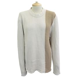 Hermès-HERMES SWEATER MOTIF H 52 L MAN TOP COTTON POLYAMIDE BEIGE SWEATER TOP-Beige