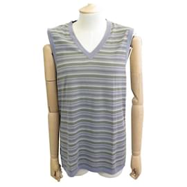 Hermès-NEW HERMES V-NECK SLEEVELESS TOP 46 XL IN BLUE AND GREEN COTTON BLUE NEW TOP-Blue