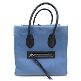 Céline-CELINE LUGGAGE PHANTOM MINI CABAS IN BLUE CANVAS HAND BAG-Blue