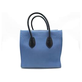 Céline-CELINE LUGGAGE PHANTOM MINI CABAS IN BLUE CANVAS HAND BAG-Blue