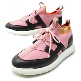 Hermès-HERMES DUEL SNEAKERS SHOES 44 PINK CANVAS & LEATHER + SNEAKERS SHOES BOX-Pink