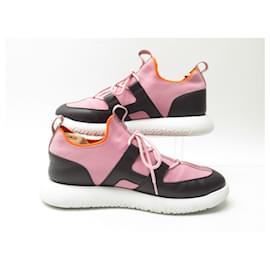 Hermès-HERMES DUEL SNEAKERS SHOES 44 PINK CANVAS & LEATHER + SNEAKERS SHOES BOX-Pink