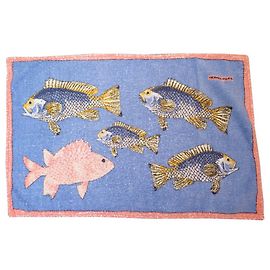 Hermès HERMES FISH TOWEL 90 x 65 CM IN BLUE COTTON BLUE BATH TOWEL Blue