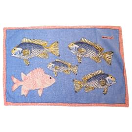Hermès-HERMES FISH TOWEL 90 x 65 CM IN BLUE COTTON BLUE BATH TOWEL-Blue