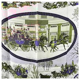 Hermès-Hermes Vintage Silk Scarf L'Hiver En Poste 1975 Philippe Ledoux-Red