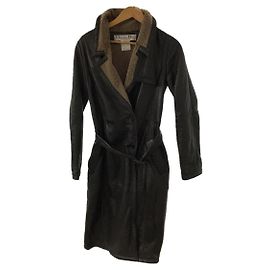 Christian Dior Trench coat / 42 / sheep leather / lamb leather / BLK / black / outer / long / jacket / belt / gown Black