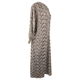 Missoni-Vintage Knit Long Sleeve Maxi Dress with V Neck Size S-Beige