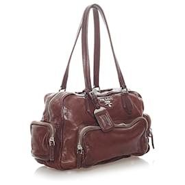 Prada-Prada Brown Leather Shoulder Bag-Brown,Dark brown