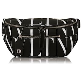 Valentino-Valentino Black VLTN Canvas Belt Bag-Black,White