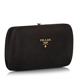 Prada-Prada Black Satin Clutch Bag-Black